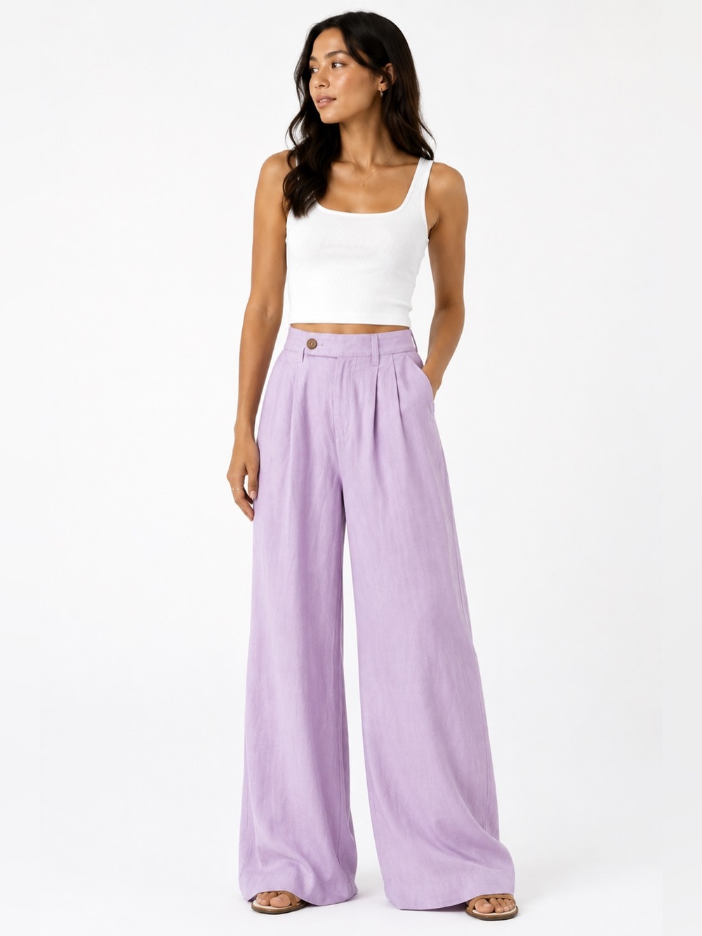 Banana Republic Linen Blend Wide Leg Pants Size 4 Lilac High Rise